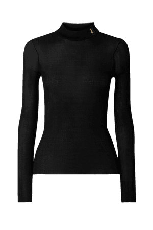 Black Ribbed silk turtleneck top | SAINT LAURENT | NET-A-PORTER