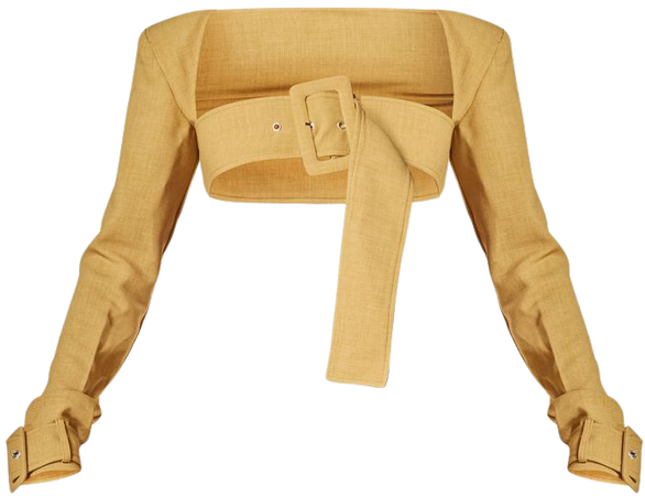 Plt Label Mustard Belt Detail Cropped Blazer | PrettyLittleThing USA