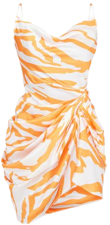 Orange Zebra Print Cowl Neck Satin Draped Bodycon Dress | PrettyLittleThing USA