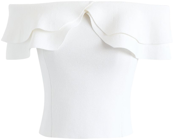 Off-Shoulder Tiered Cropped Knit Top in White - Retro, Indie and Unique Fashion