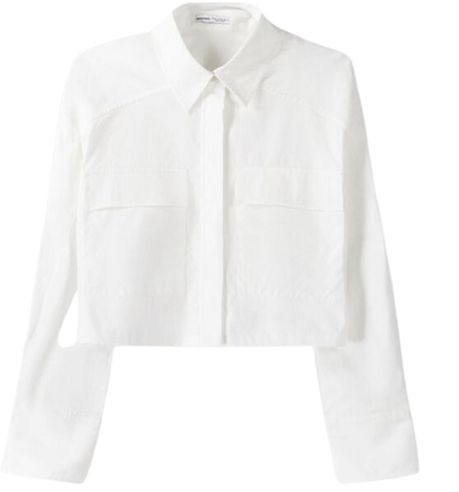 Long sleeve cropped poplin shirt with pocket - New - Women | Bershka