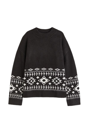 Jacquard-knit Sweater - Black/patterned - Ladies | H&M US