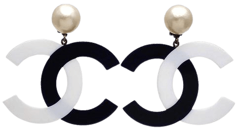Authentic vintage Chanel earrings Faux Pearl Black White CC logo Dangl | Vintage Five