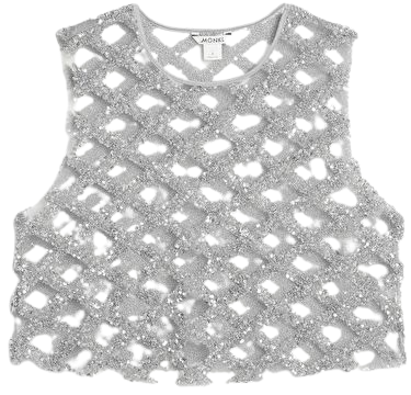 Cropped sleeveless sequin net top - Silver - Monki WW