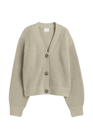 Rib-knit Cardigan - Green beige - Ladies | H&M US