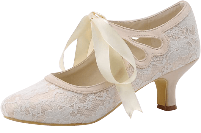 Amazon.com | ElegantPark Lace Wedding Shoes Closed Toe Bridal Shoes Women Mary Jane Low Heels Pumps Wedding Dress Shoes | Pumps