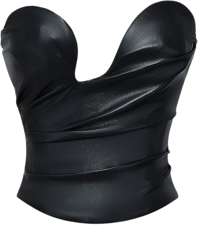 Clothing : Tops : 'Saffira' Black Plunge Vegan Leather Corset