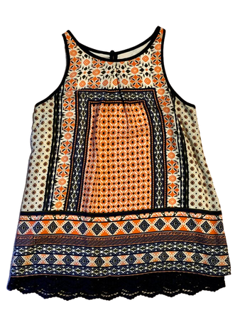 orange navy patterned sleeveless top
