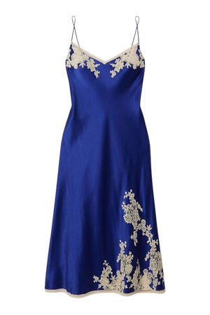 Blue Lace-trimmed silk-satin chemise | Carine Gilson | NET-A-PORTER