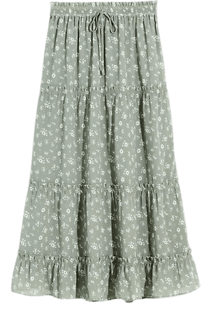 Pull-on Ruffle Tiered Maxi Skirt in Cottage Garden