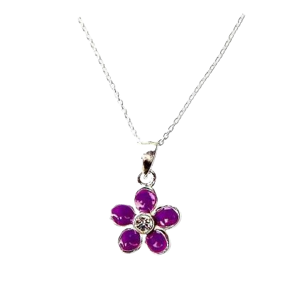 Child's Purple Flower Necklace - Silver Jewellery Cavern Wholesale