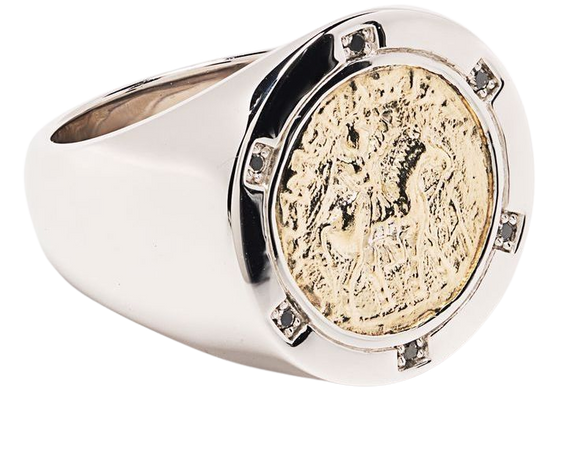 Tom Wood Coin 9kt yellow gold and sterling silver diamond ring - FARFETCH