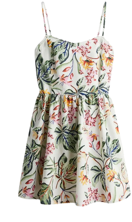 Cotton Dress with Flared Skirt - Sweetheart Neckline - Sleeveless -Cream/floral -Ladies | H&M US