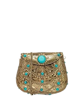 turquoise & gold beaded vintage bag