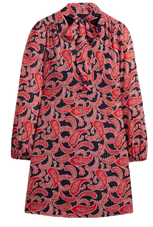Tie Neck Mini Dress - Red, Paisley Cluster | Boden US