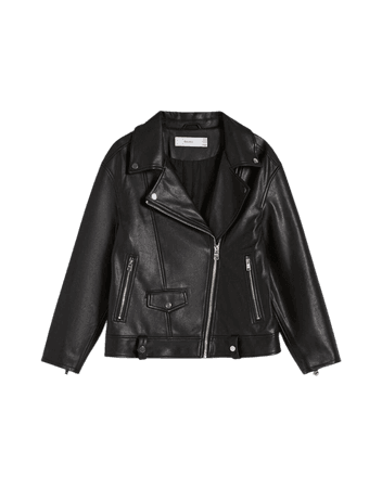 Oversize faux leather biker jacket - Outerwear - Woman | Bershka
