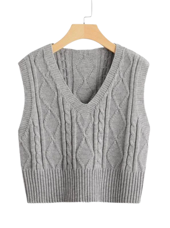 Cable Knit Sweater Vest | SHEIN USA grey