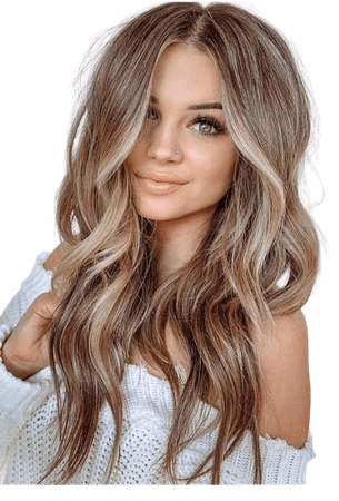 long curly light brown hair with highlights