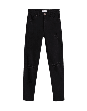 Ripped high-rise jeans - Denim - Woman | Bershka