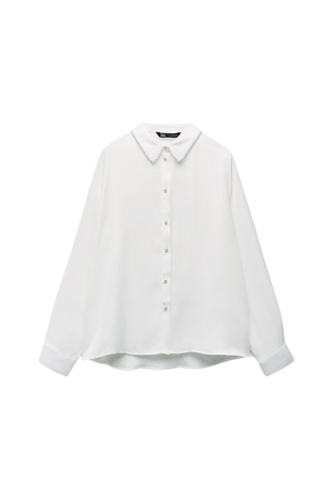 SATIN EFFECT PEARL blouse - Oyster White | ZARA United States