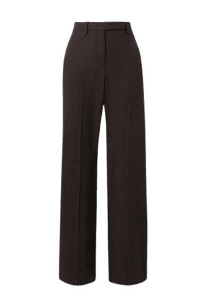 Wool-twill Straight-leg Pants - Dark brown