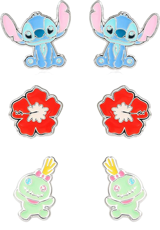 Amazon.com: Disney Lilo and Stitch Experiment 626 Silver Plated Stud Earring Set, 3 Pairs: Clothing, Shoes & Jewelry
