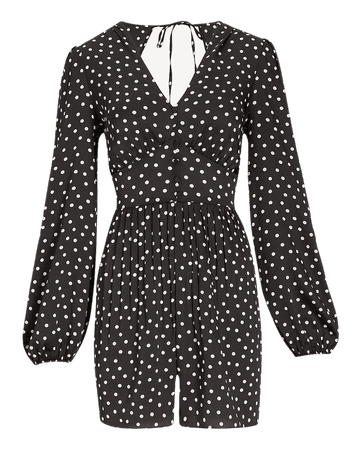Polka Dot Pleated Button Front Romper | Express