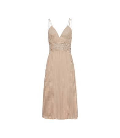Emma Nude Lace & Pleat Detailed Midi Dress – REISS