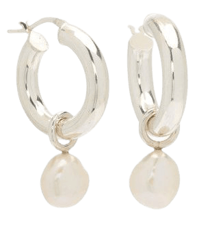 Large Sterling Silver Pearl Hoop Earrings By Wolf Circus | Moda Operandi
