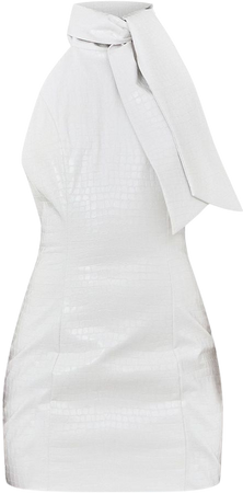 White Croc PU Bow Detail Bodycon Dress | PrettyLittleThing USA