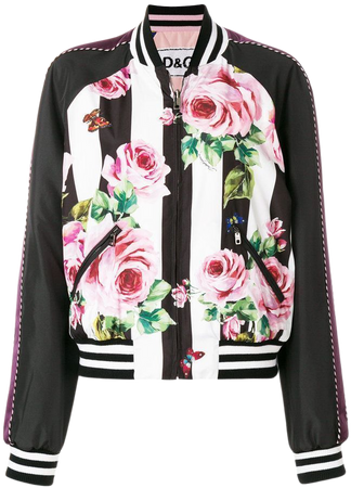striped rose print bomber jacket | Dolce and Gabbana