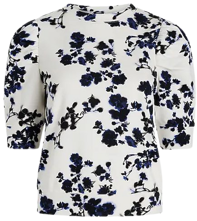 Floral Crew Neck Short Puff Sleeve Fleece Sweatshirt | Express