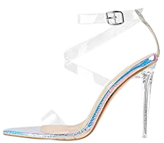 Amazon.com | MissHeel Women’s Clear Band Thin Heeled Sandals Strappy Stiletto Heels Hologram Ankle Strap Pointy Open Toe High Heels Size 9 | Heeled Sandals