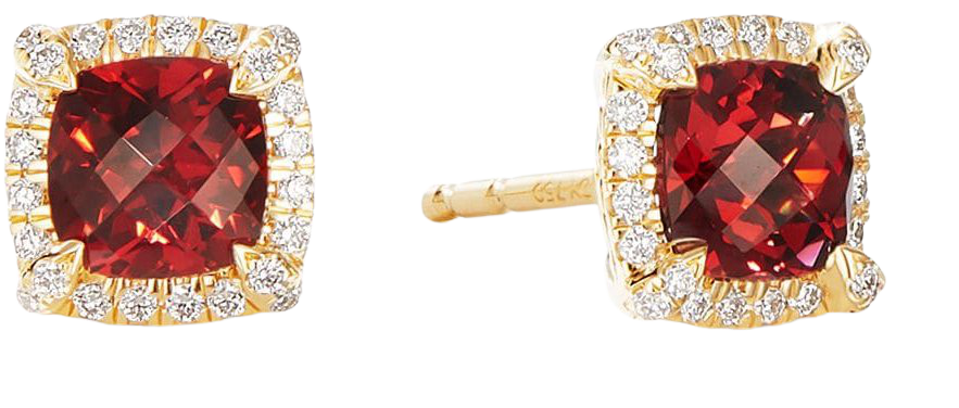 Shop David Yurman 18kt yellow gold Chatelaine garnet and diamond stud earrings with Express Delivery - FARFETCH