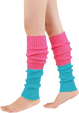 American Trends Leg Warmers for Women Girls 80s Ribbed Leg Warmer for Neon Party Knitted Fall Winter Sports Socks (one size, 1 Pack Rose & Blue) at Amazon Women’s Clothing store