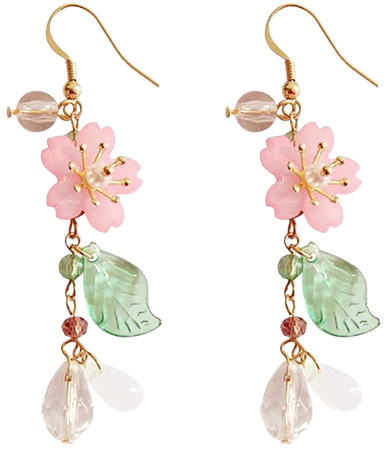 Pink Flower Earrings Dangle Cherry Blossoms Sakura Floral Teardrop Butterfly Fairy Leaf Petal Drop Spring Women Accessories - Walmart.com
