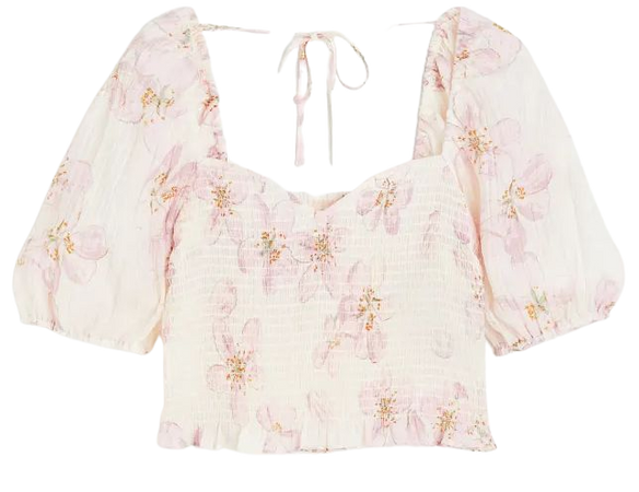 Smocked Top - Cream/pink floral - Ladies | H&M US