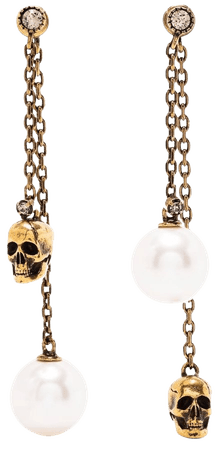 Shop Alexander McQueen pearl skull chain earrings with Express Delivery - FARFETCH