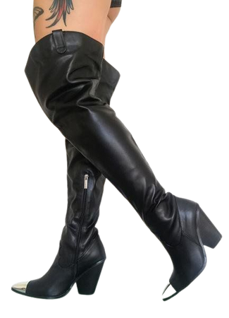 Steel Toe Vegan Leather Cowboy Boots - Black Silver | Dolls Kill