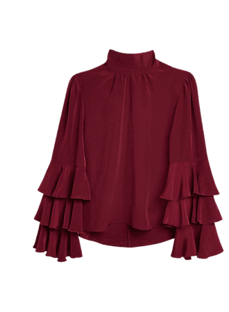 Red high neck tiered blouse | River Island