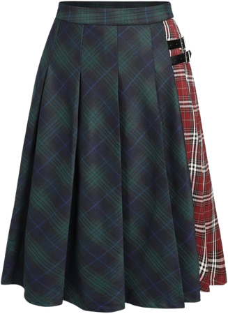 Middle Waist Patched Check Buckle Maxi Skirt Curve & Plus - Cider