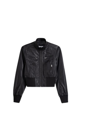 Bershka faux leather biker jacket in black