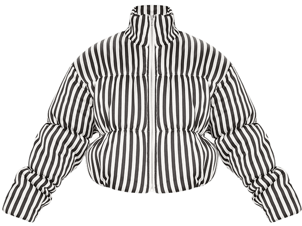White Stripe Satin Puffer | Coats & Jackets | PrettyLittleThing USA