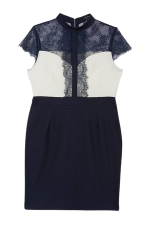 Plus Size Lace Contrast Cap Sleeve Mini Dress | Karen Millen