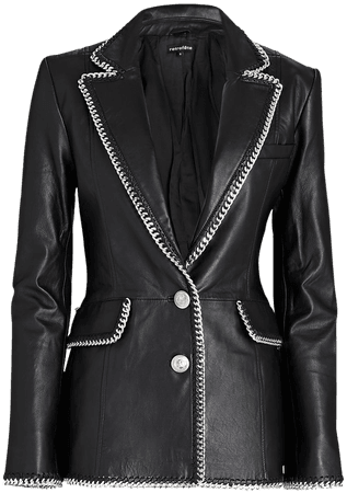 Retrofête Fulton Chain-Trimmed Leather Blazer In Black | INTERMIX®