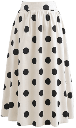 Polka Dot Print A-Line Midi Skirt in Cream - Retro, Indie and Unique Fashion