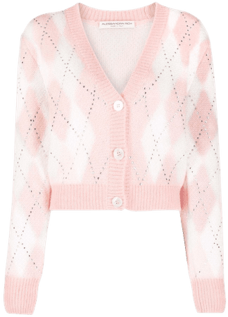 Alessandra Rich crystal-embellished argyle cropped cardigan