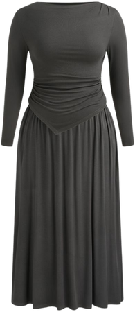 Off-shoulder Solid Long Sleeve Top & Elastic Waist Maxi Skirt Curve & Plus - Cider