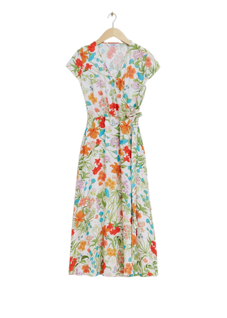 Printed Midi Wrap Dress - White Floral Print - Midi dresses - & Other Stories US