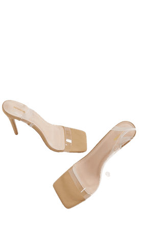 Nude Lycra Strappy High Heeled Sandals | PrettyLittleThing USA